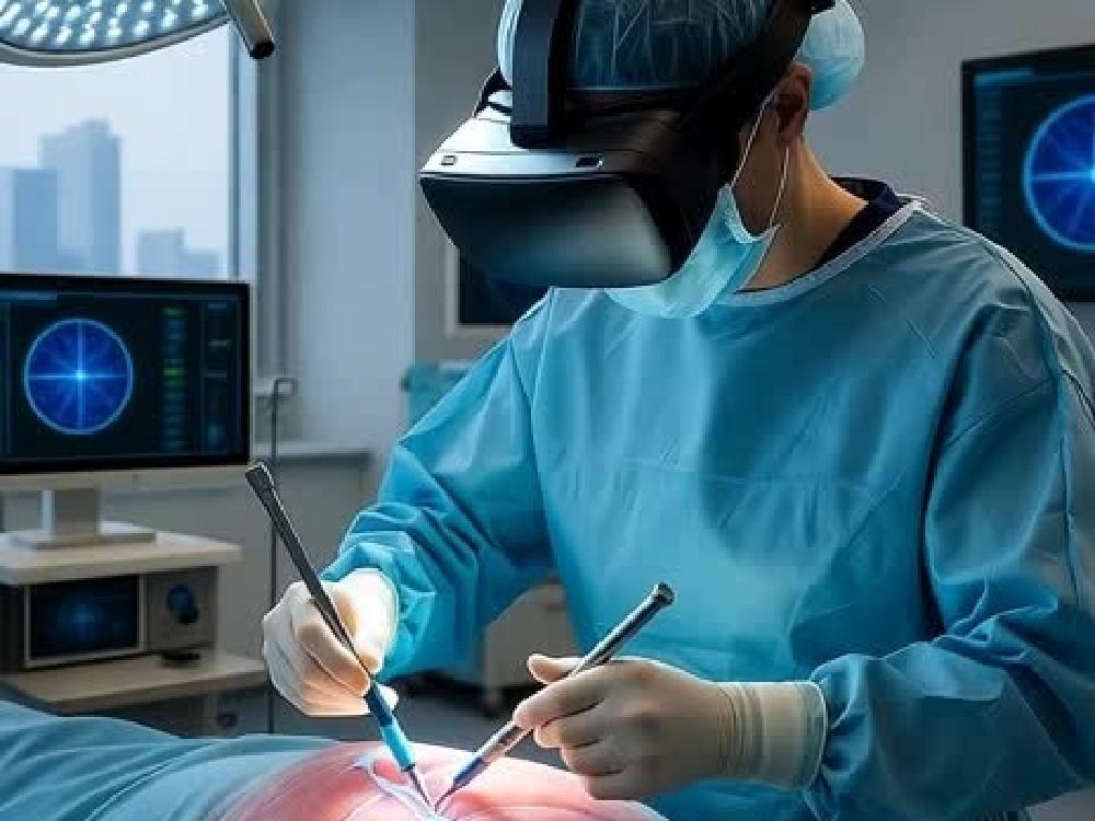 Хірург у VR-гарнітурі під час симуляції операції